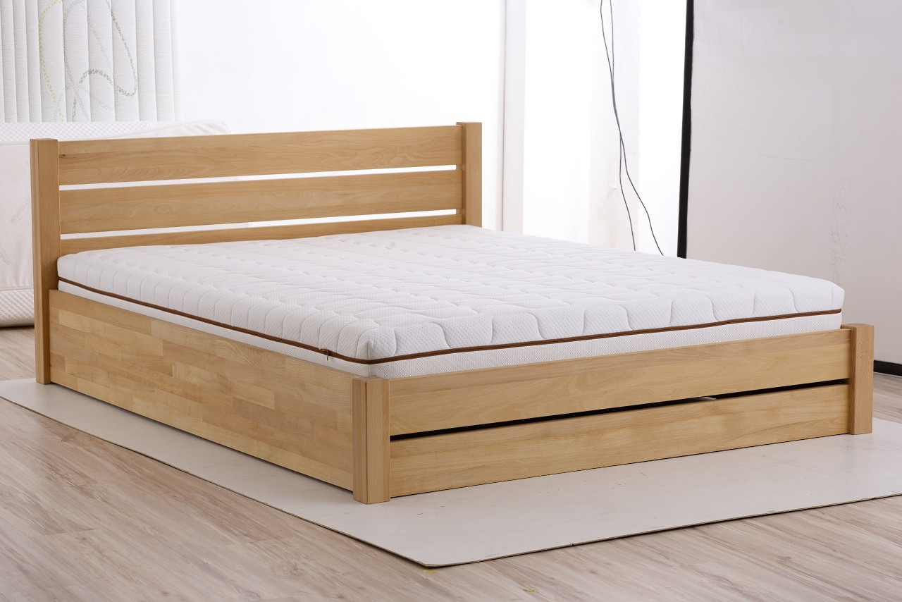 Łóżko drewniane BUK II LEKTO z pojemnikiem na pościel