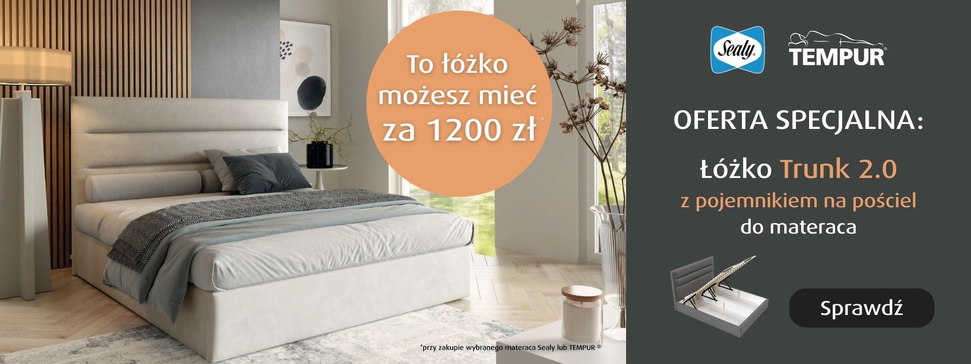 OFERTA SPECJALNA! Łóżko kontynentalne Trunk 2.0 z pojemnikiem na pościel